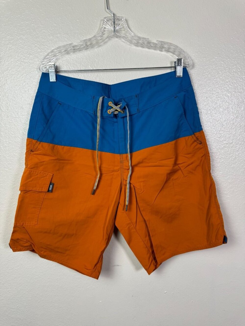 Stio Mens Board Shorts Swim Trunks Colorblock Blue Orange size 34 Surf Beach